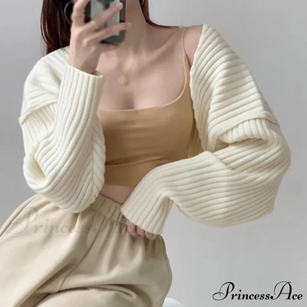 Open Front Solid Color Cropped Casual Bolero Shrug Cardigan WHITE / One Size