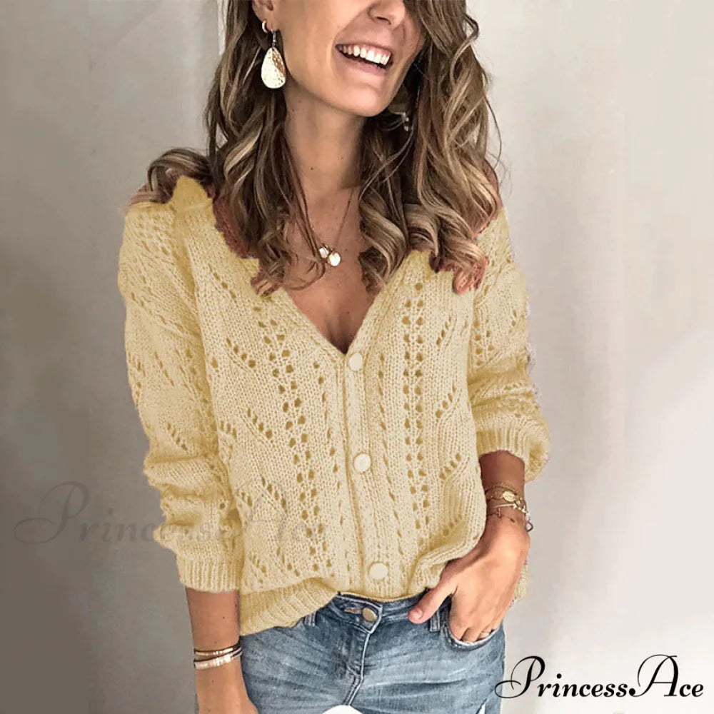 Open Long Knit Women’s Arm Cardigan Beige / S