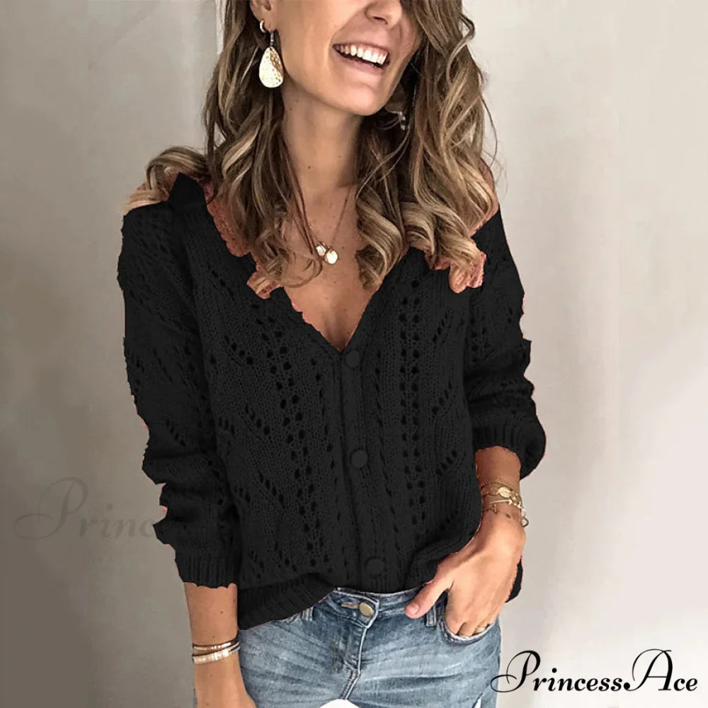 Open Long Knit Women’s Arm Cardigan Black / S