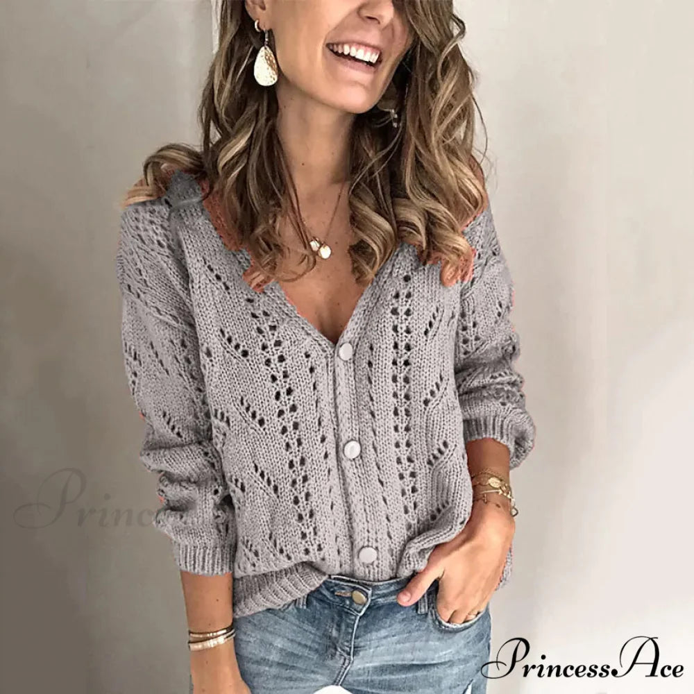 Open Long Knit Women’s Arm Cardigan Gray / S