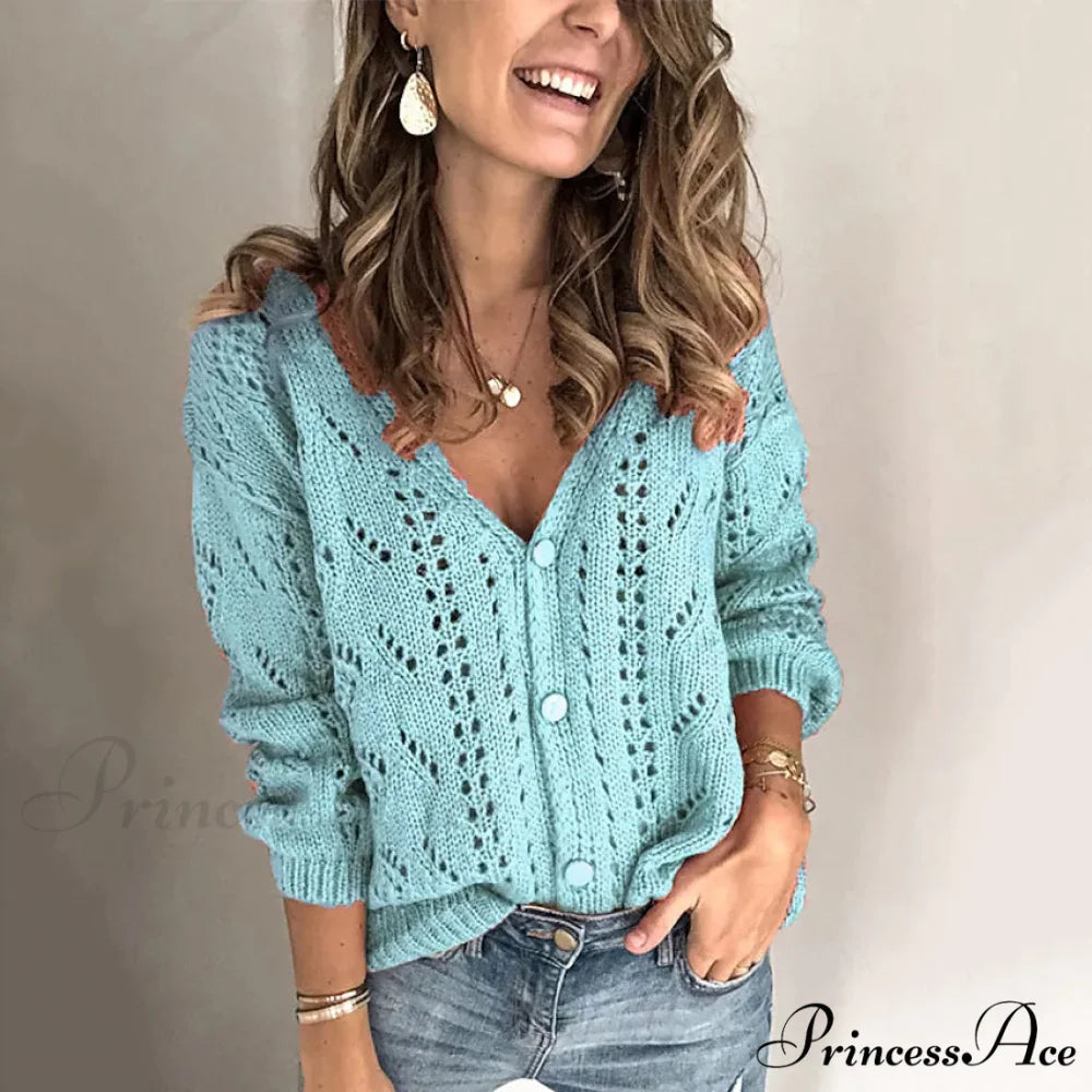 Open Long Knit Women’s Arm Cardigan Light Blue / S