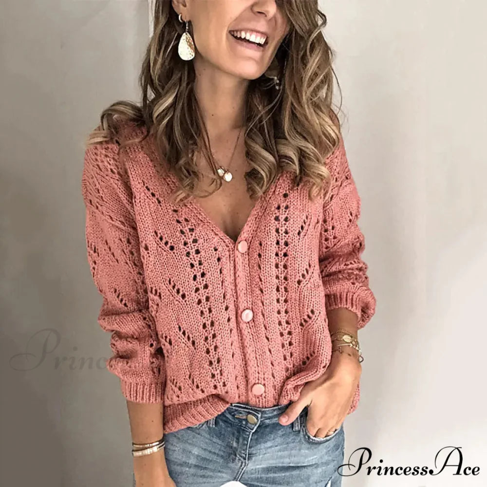 Open Long Knit Women’s Arm Cardigan Pink / S