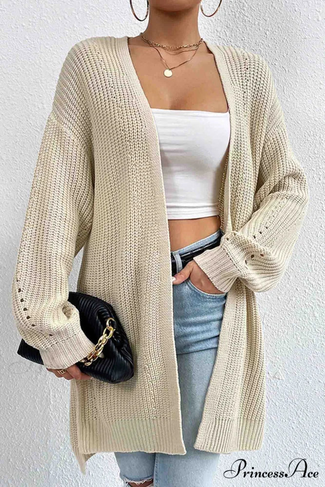 Open Mid-Length Front Cardigan Apricot / M