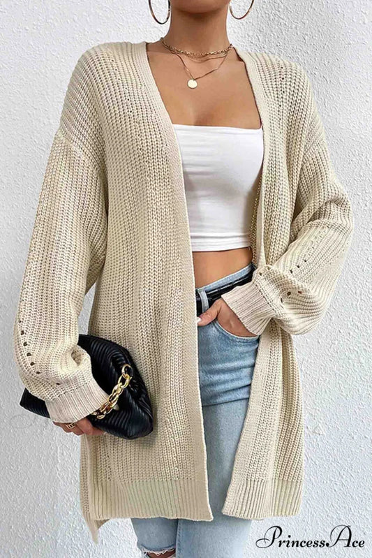 Open Mid-Length Front Cardigan Apricot / M