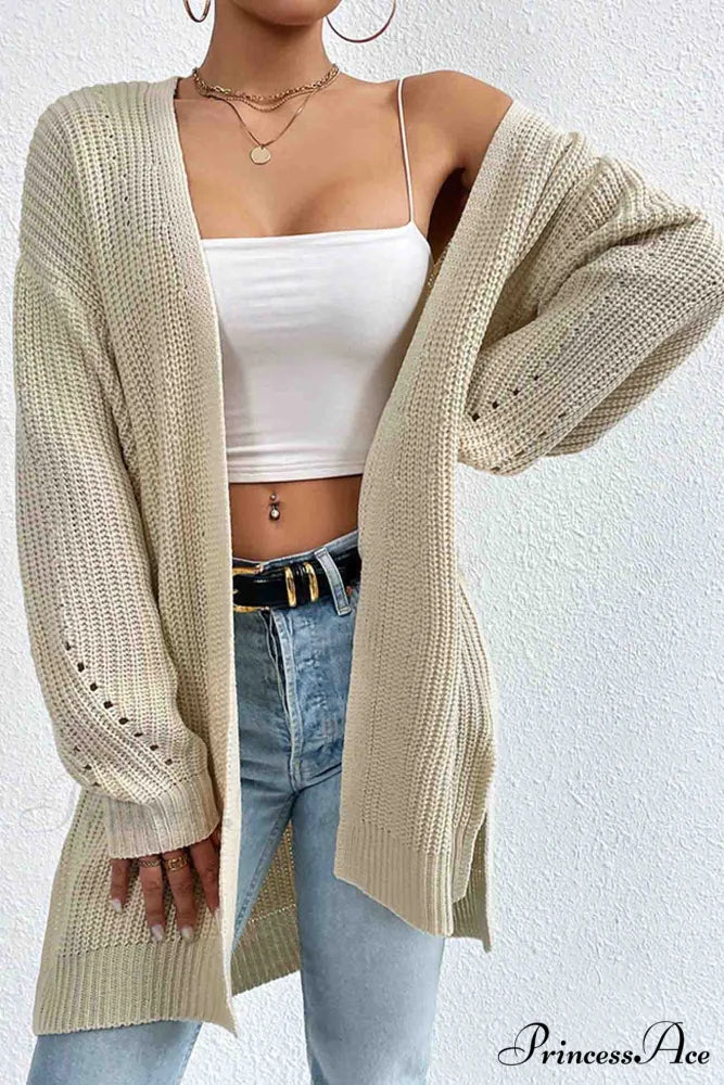 Open Mid-Length Front Cardigan Apricot / S