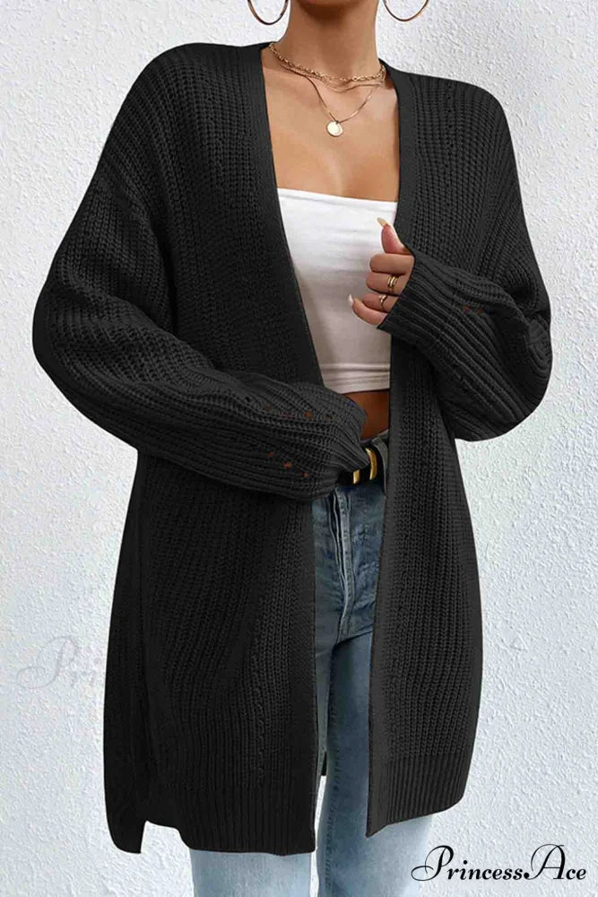 Open Mid-Length Front Cardigan Black / M
