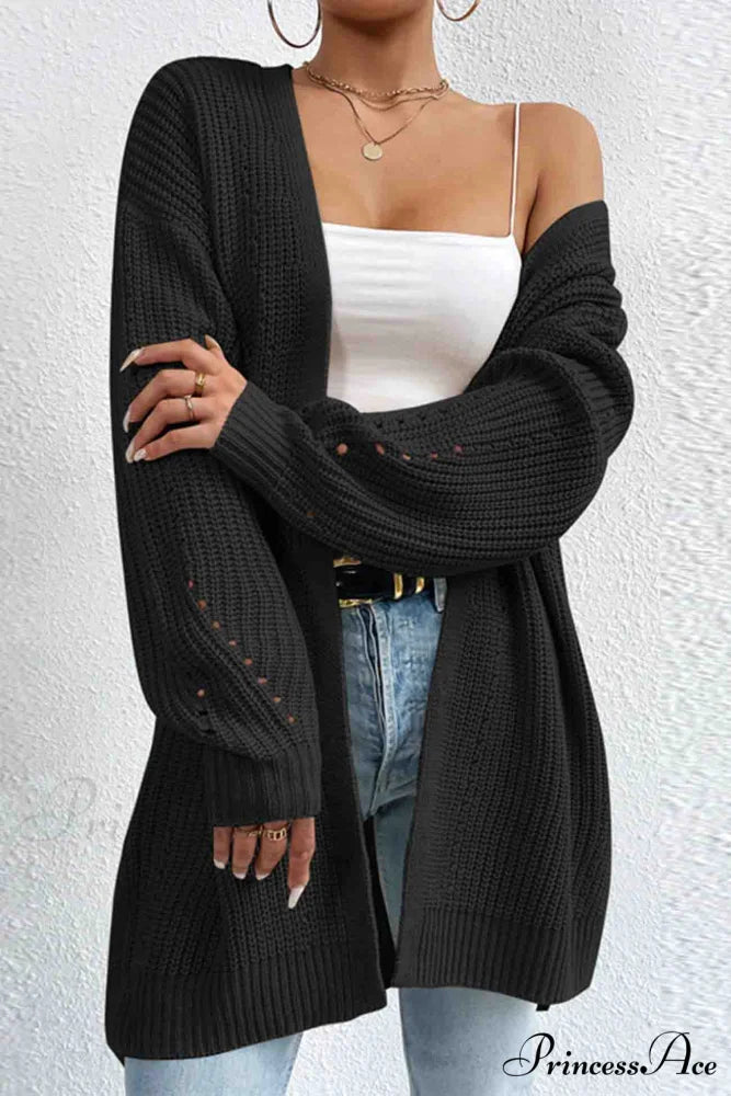 Open Mid-Length Front Cardigan Black / S