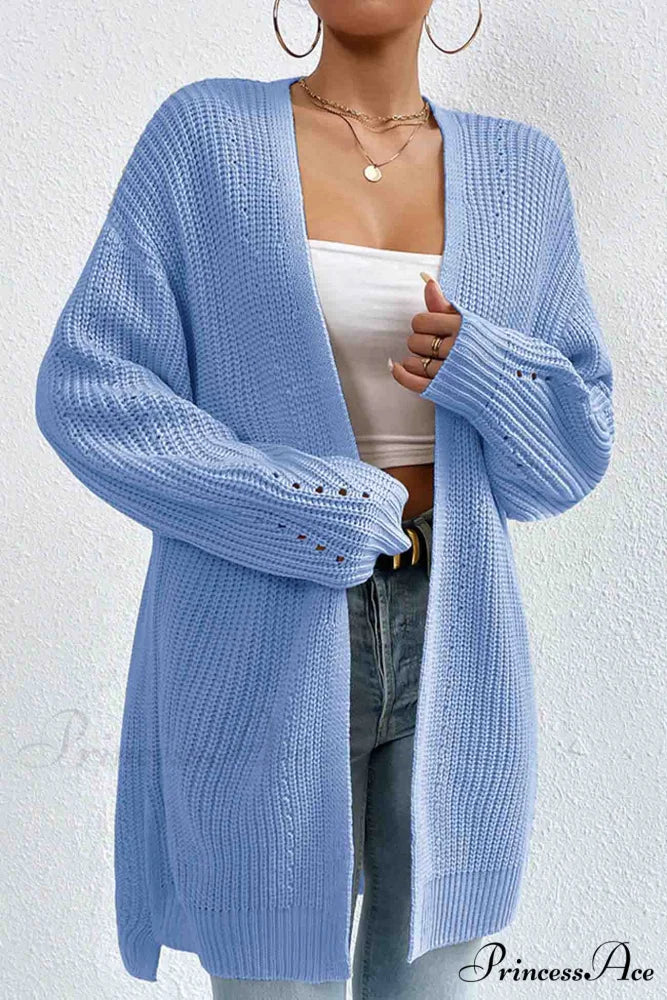 Open Mid-Length Front Cardigan Blue / M