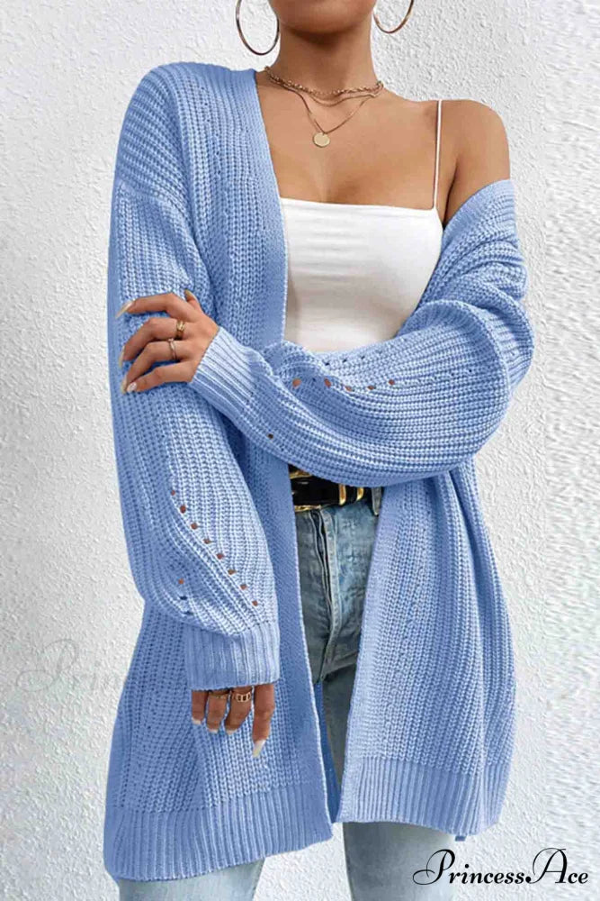 Open Mid-Length Front Cardigan Blue / S