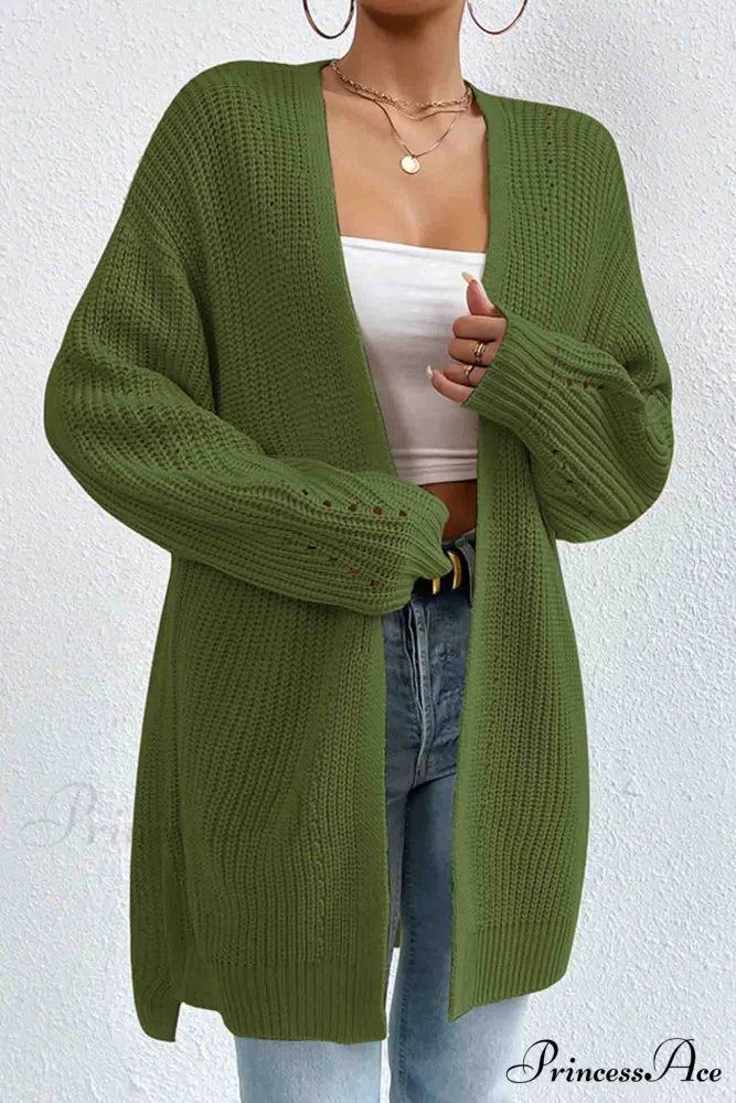 Open Mid-Length Front Cardigan Green / M