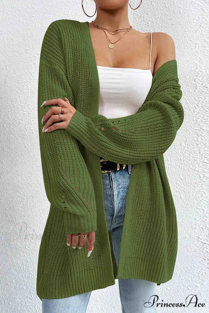 Open Mid-Length Front Cardigan Green / S