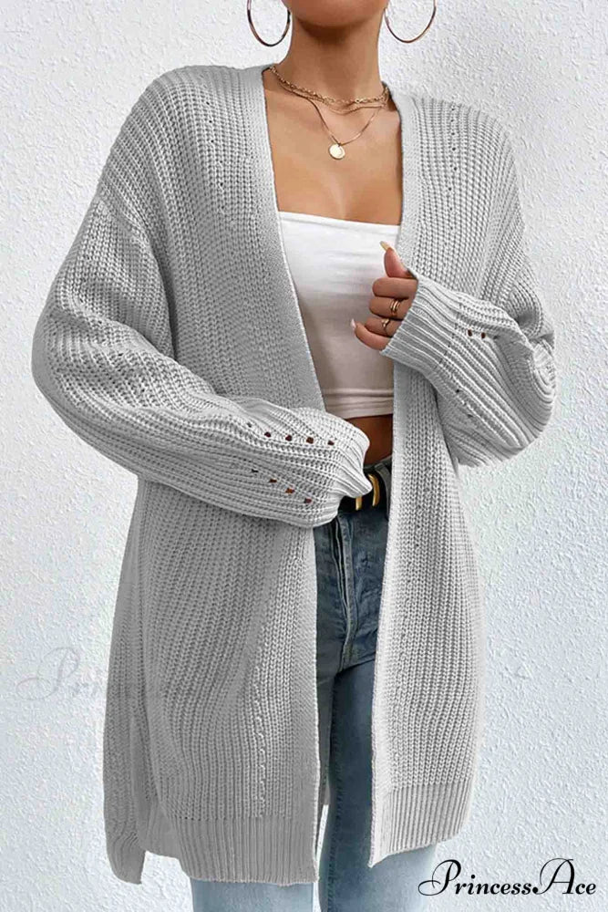 Open Mid-Length Front Cardigan Grey / M