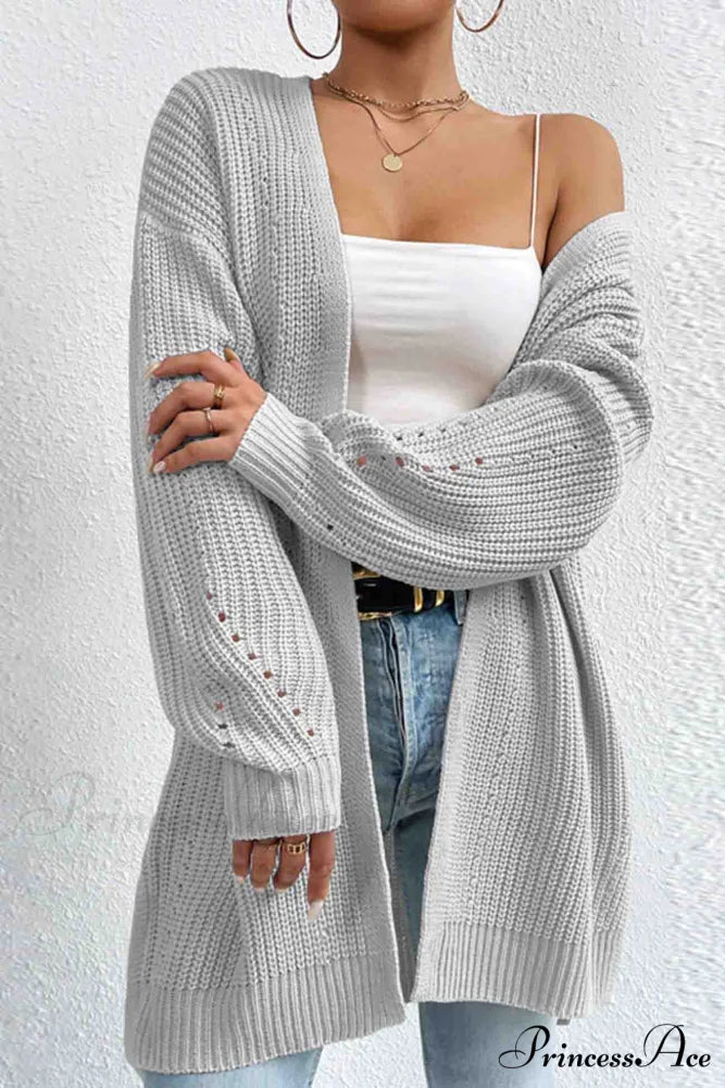 Open Mid-Length Front Cardigan Grey / S