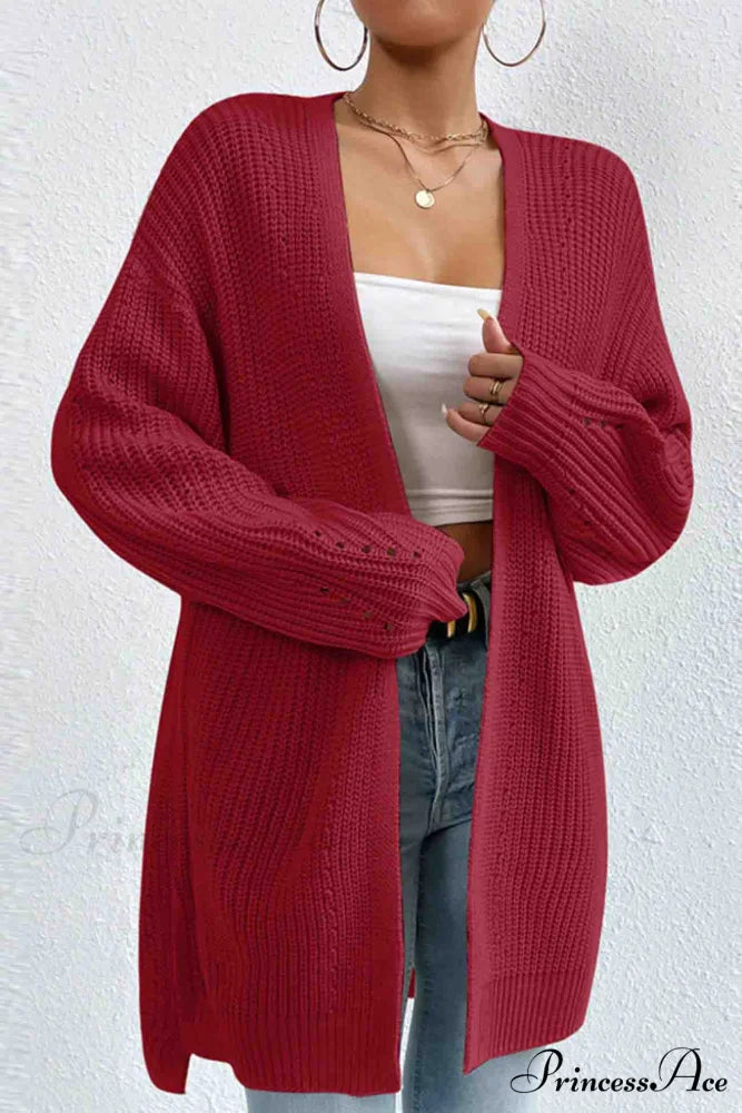 Open Mid-Length Front Cardigan Red / S
