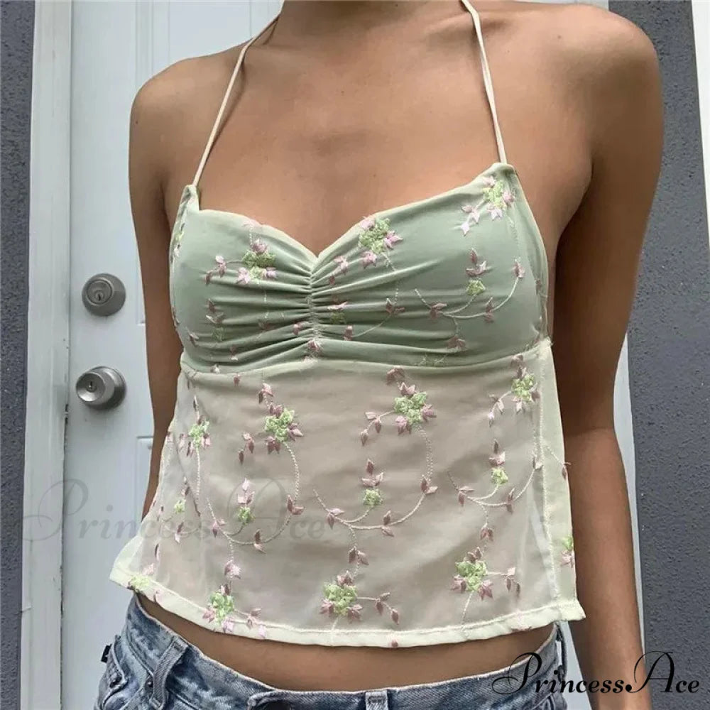 Open Tie-Up Halter Crop Top green / S croptop-250223