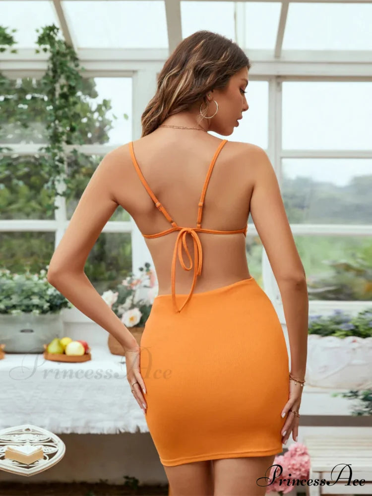 OPENWORK STRAPS DRESS S / orange