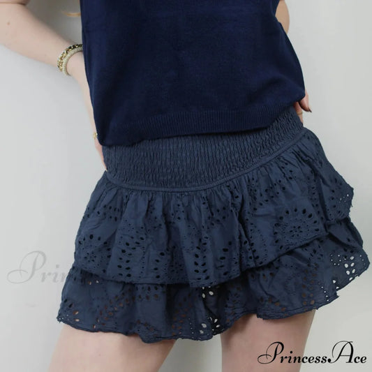 Openwork Tiered Frilly Skirt Black / S skirts-250223