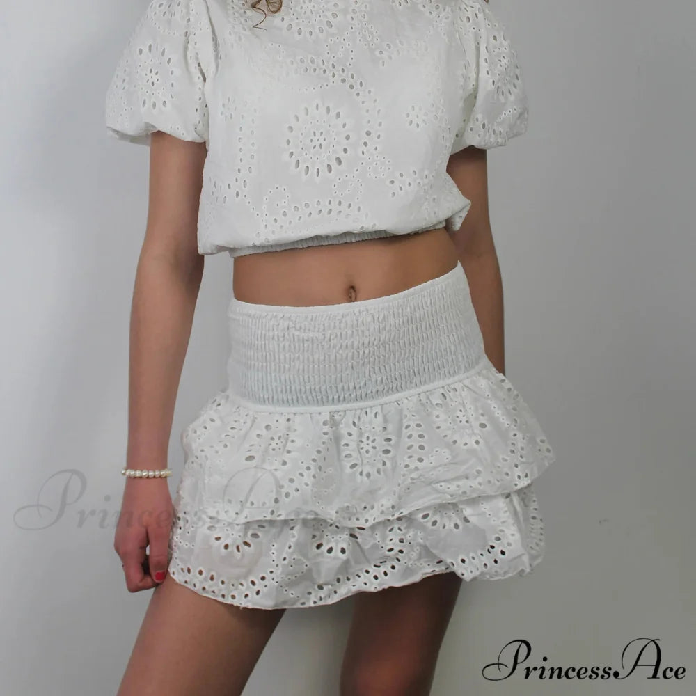 Openwork Tiered Frilly Skirt skirts-250223