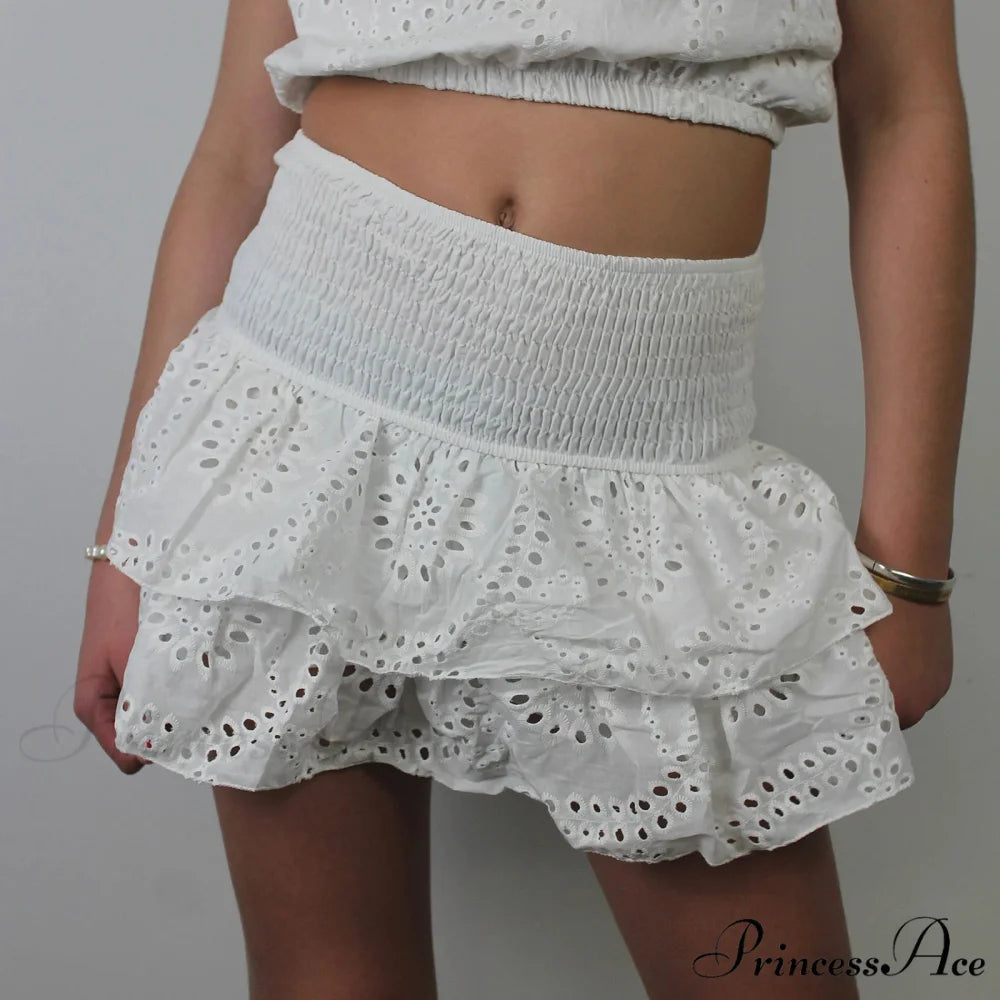 Openwork Tiered Frilly Skirt WHITE / S skirts-250223