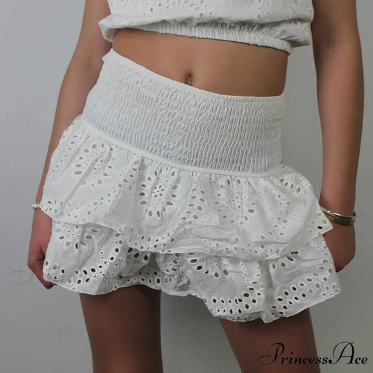 Openwork Tiered Frilly Skirt WHITE / S skirts-250223
