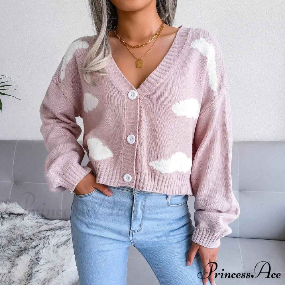 Opposing Hues V-Neck Woven Knit Cardigan Pink / S cardiagn-250126