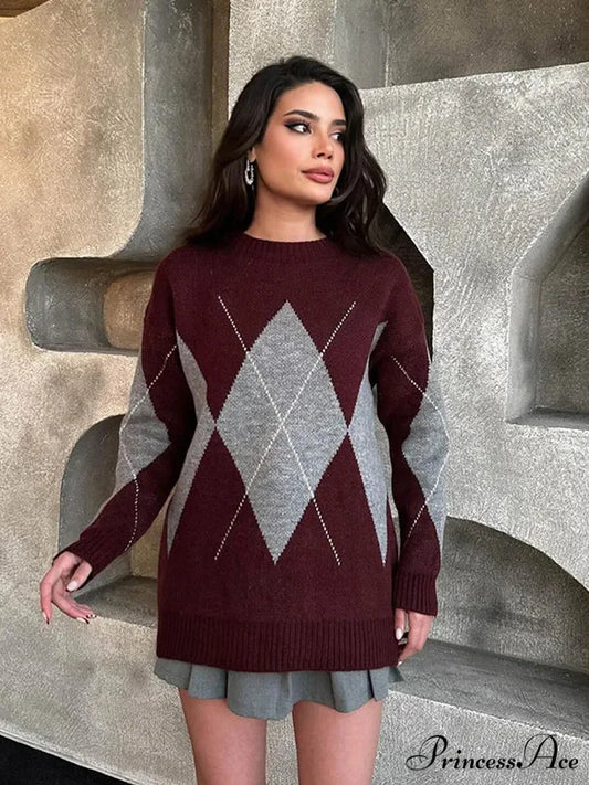 Opposing Imprinted Extended Sleeve Jumper Dark red / S swraters-241228