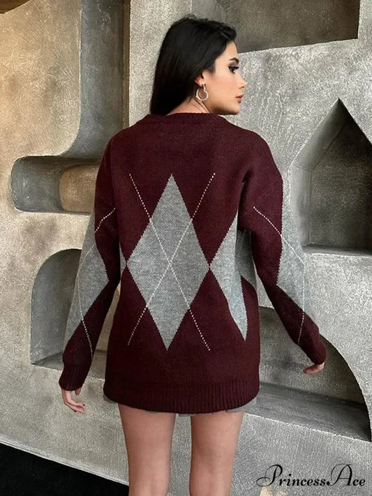 Opposing Imprinted Extended Sleeve Jumper swraters-241228