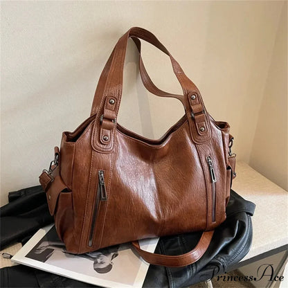 Opposing Shade Premium Zipper Shoulder Bag Brown shoulder-250126