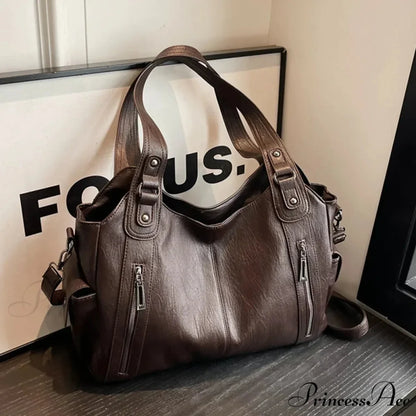 Opposing Shade Premium Zipper Shoulder Bag Coffee shoulder-250126