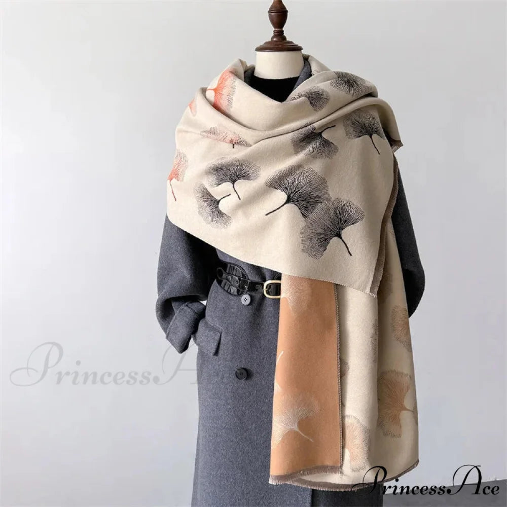 Opulent Cashmere Blossom Pashmina Scarf beige scarf-241228
