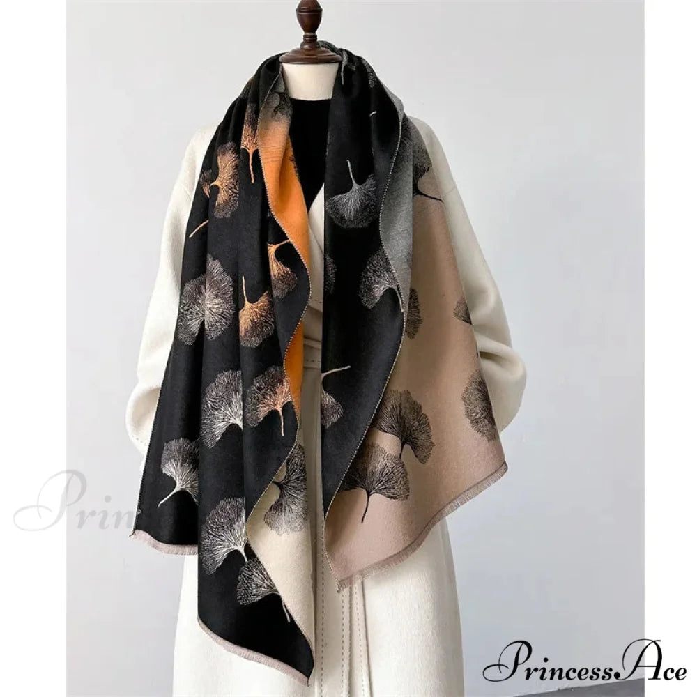 Opulent Cashmere Blossom Pashmina Scarf black 2 scarf-241228