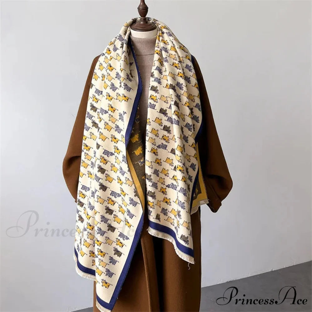 Opulent Creature Pattern Fall Cashmere Scarf beige 1 scarf-241228
