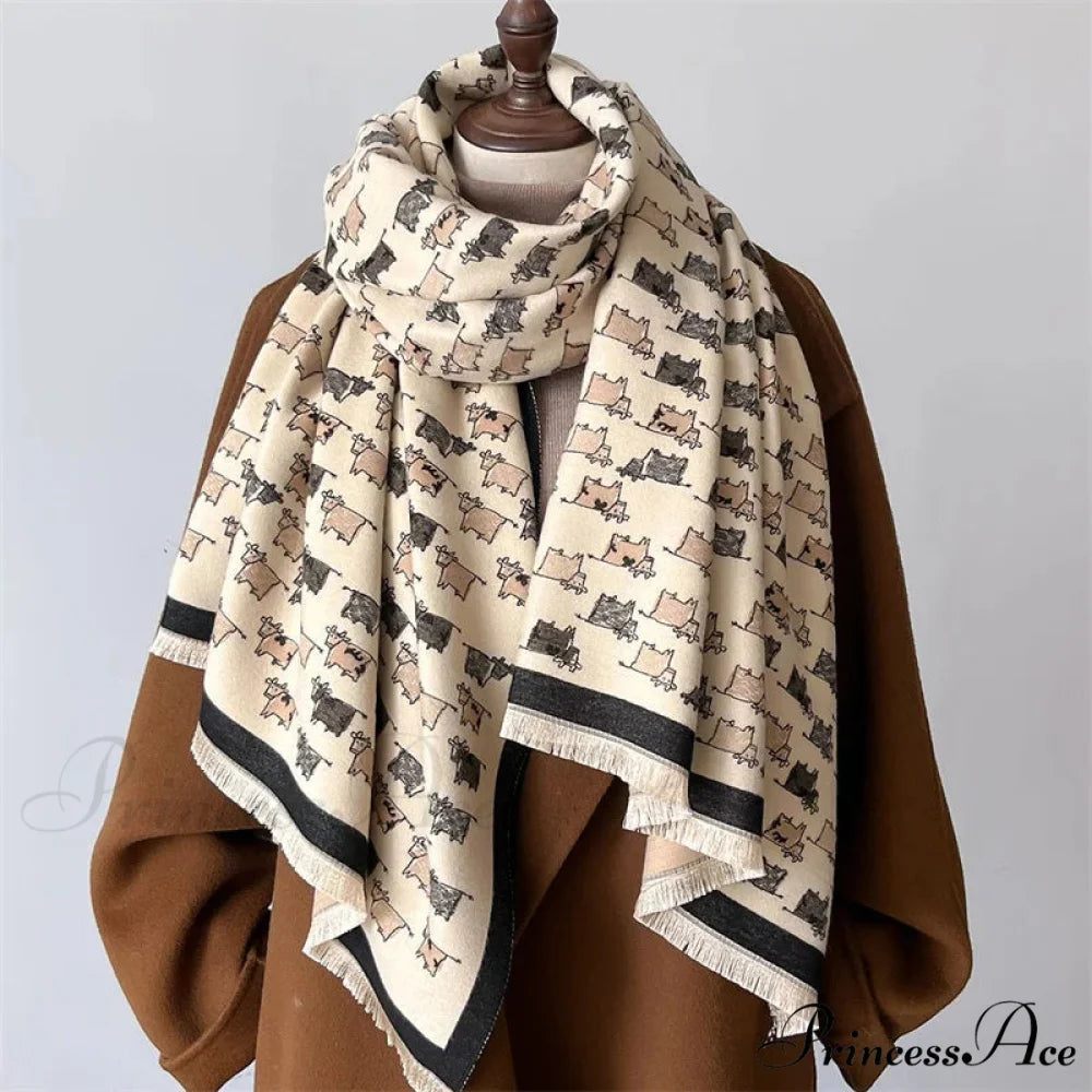 Opulent Creature Pattern Fall Cashmere Scarf beige 3 scarf-241228