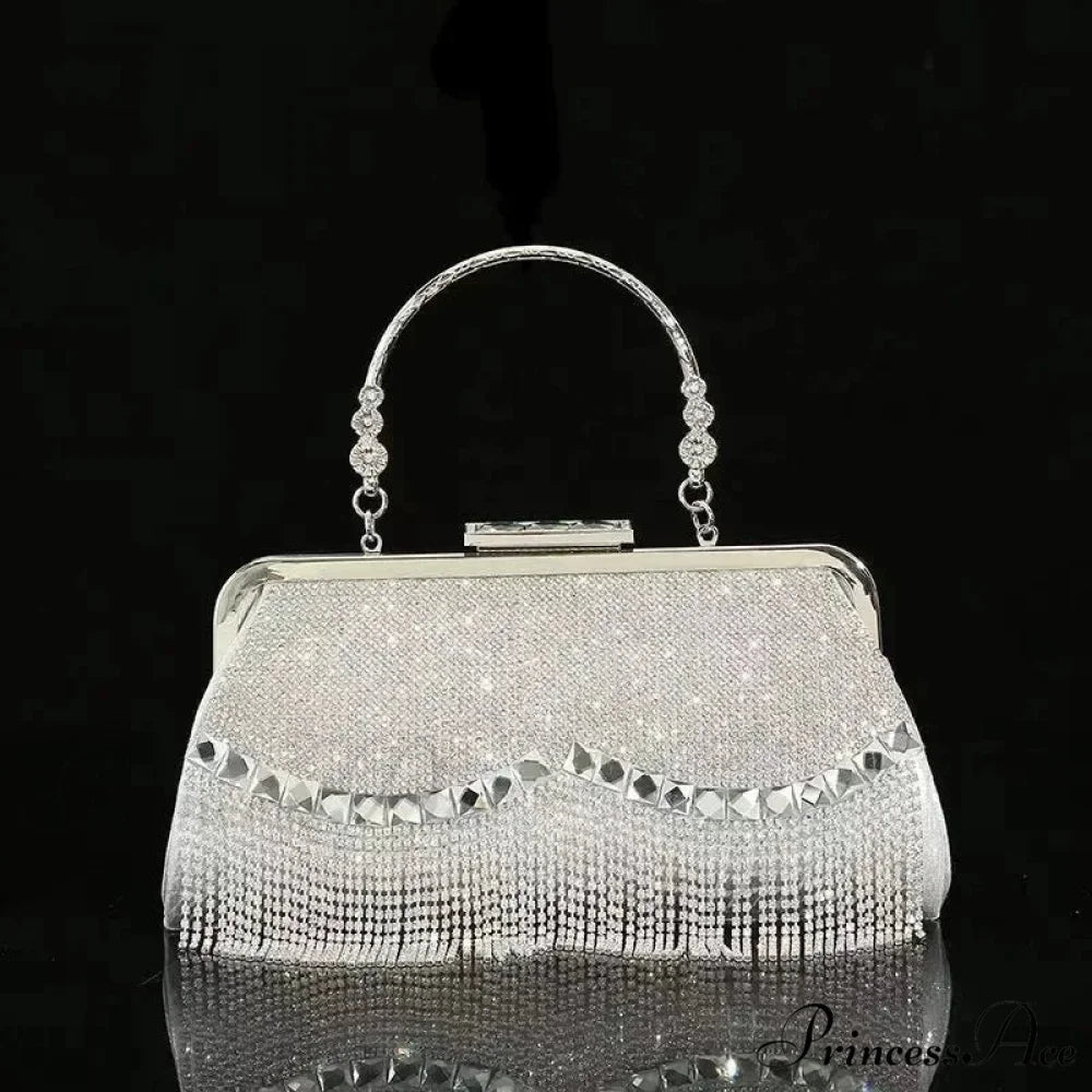 Opulent Diamond Celebration Evening Marriage Clutch Bag Silver clutchbag-250126