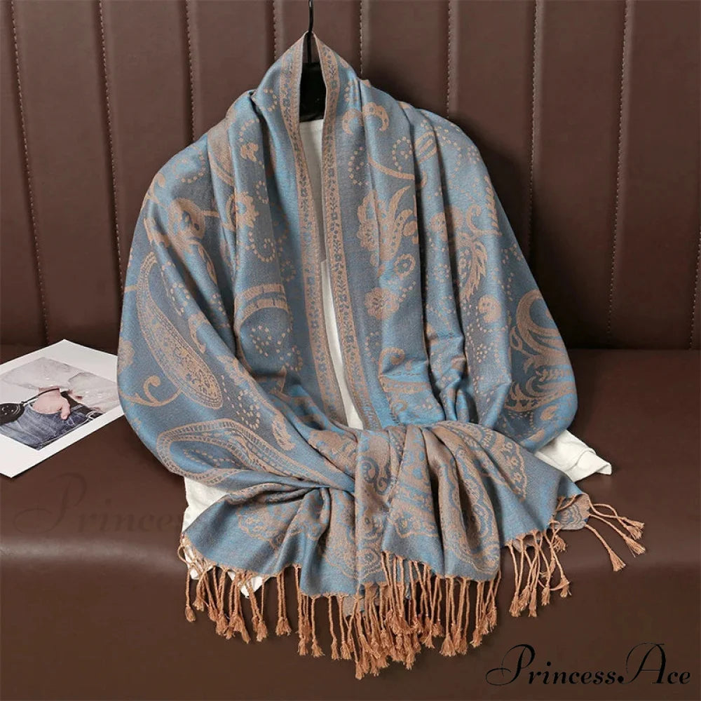 Opulent Fall Cashmere Pashmina Wrap Scarf blue scarf-241228