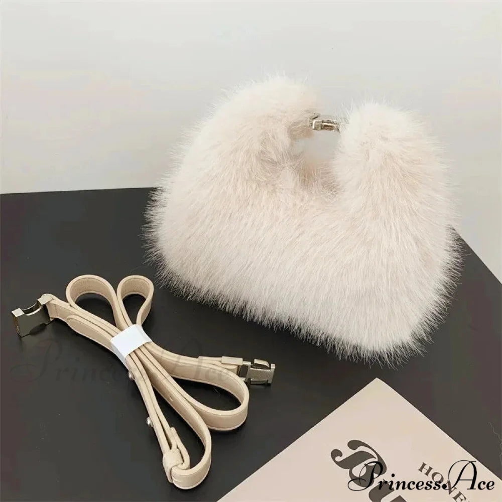 Opulent Faux Fur Plush Evening Clutch Crossbody Handbag apricot handbag-250126