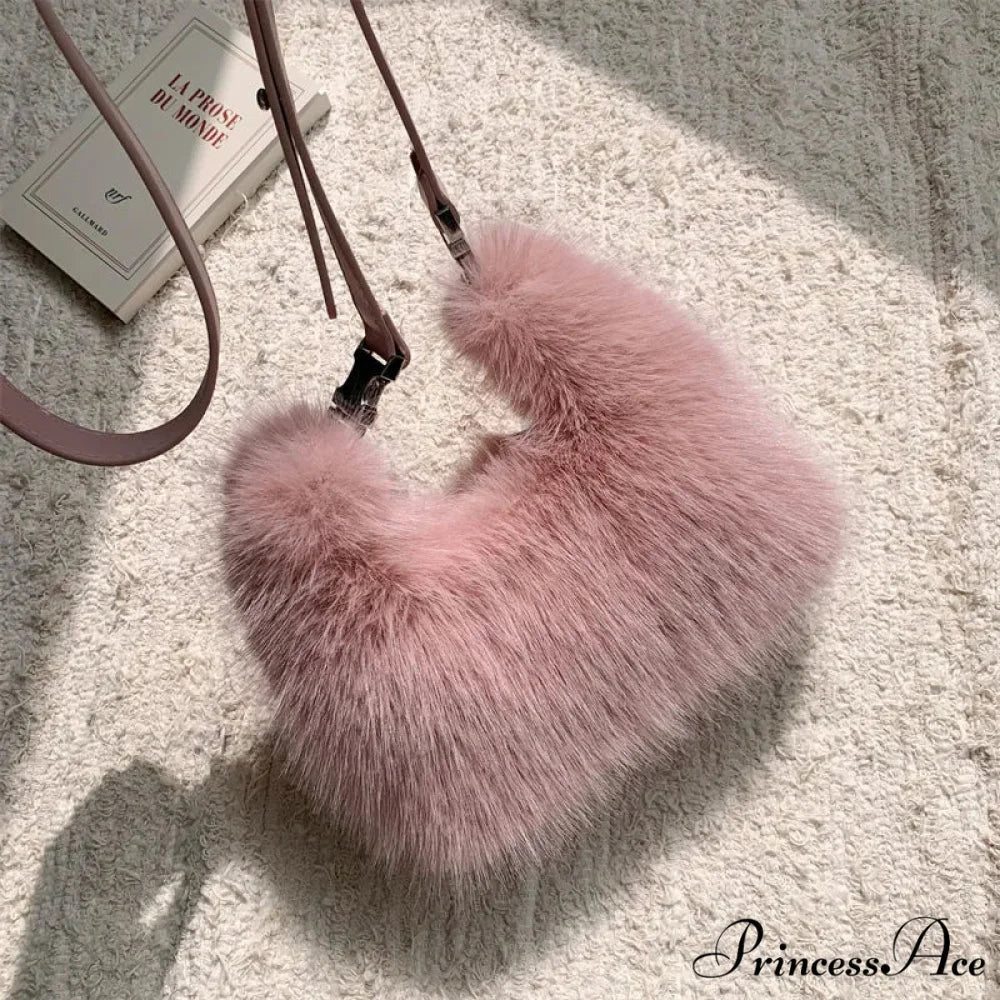 Opulent Faux Fur Plush Evening Clutch Crossbody Handbag Pink handbag-250126