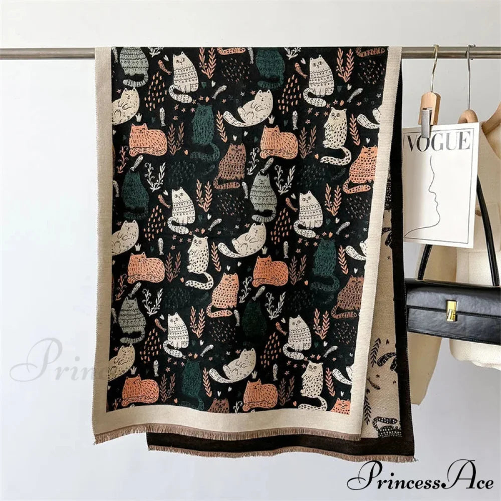 Opulent Feline Pattern Cashmere Cozy Scarf scarf-241228