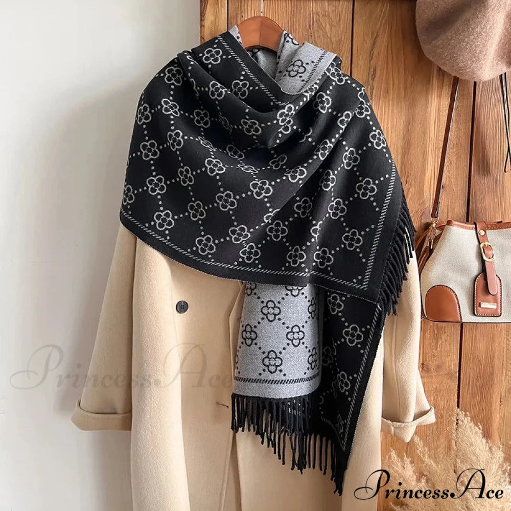 Opulent Flowery Cashmere Winter Scarf black 1 scarf-241228