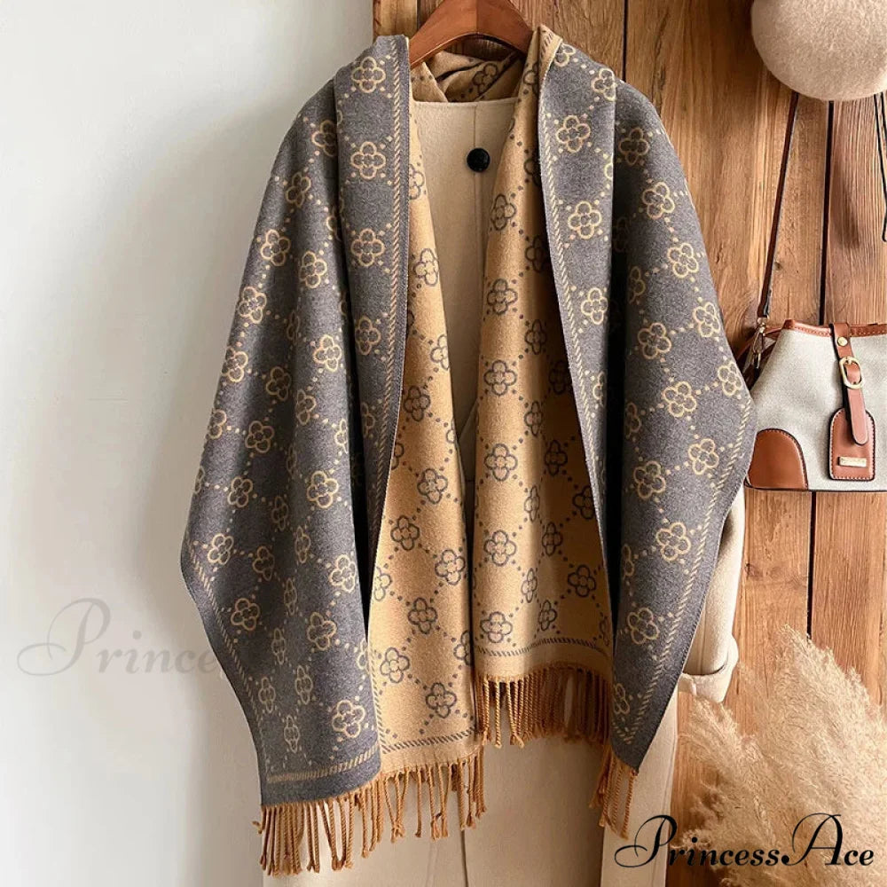 Opulent Flowery Cashmere Winter Scarf brown 1 scarf-241228