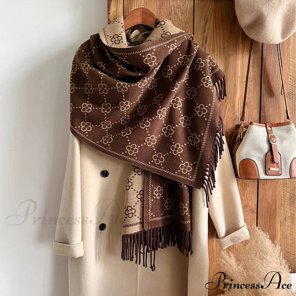 Opulent Flowery Cashmere Winter Scarf coffee scarf-241228