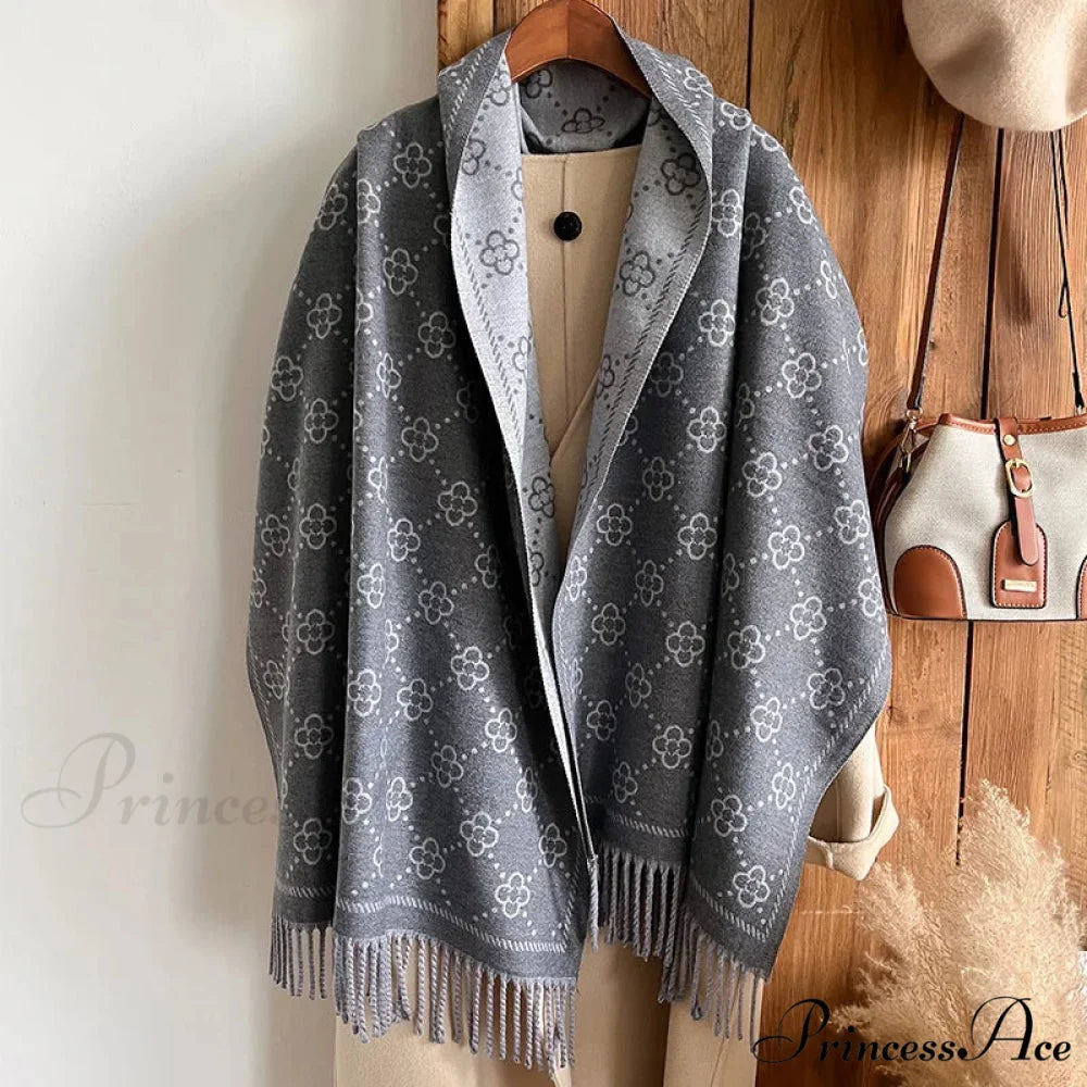 Opulent Flowery Cashmere Winter Scarf green scarf-241228