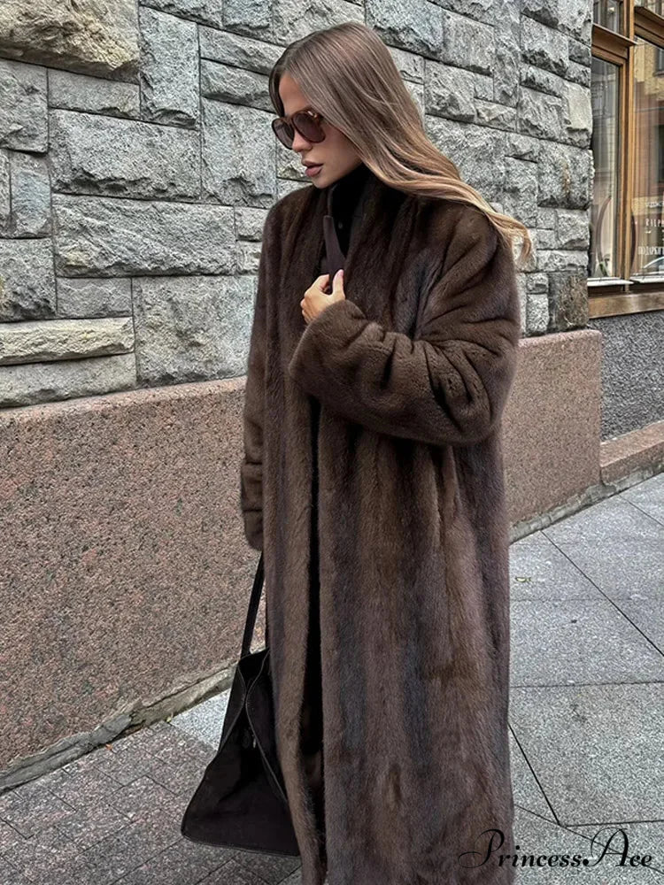 Opulent Fox Garment Lengthy Overcoat darkbrown / S coats-241228