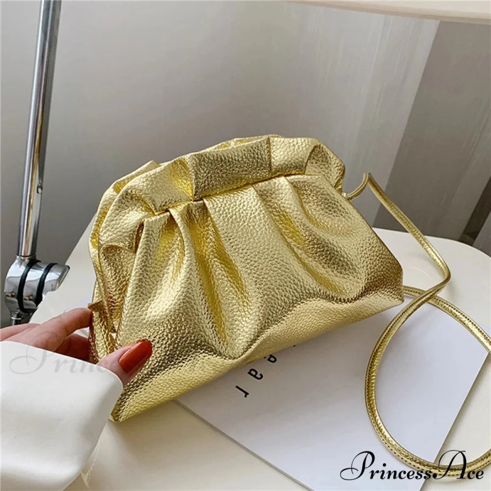 Opulent Gold Fluffy Silver Crossbody Clutch Purse Gold handbag-250126