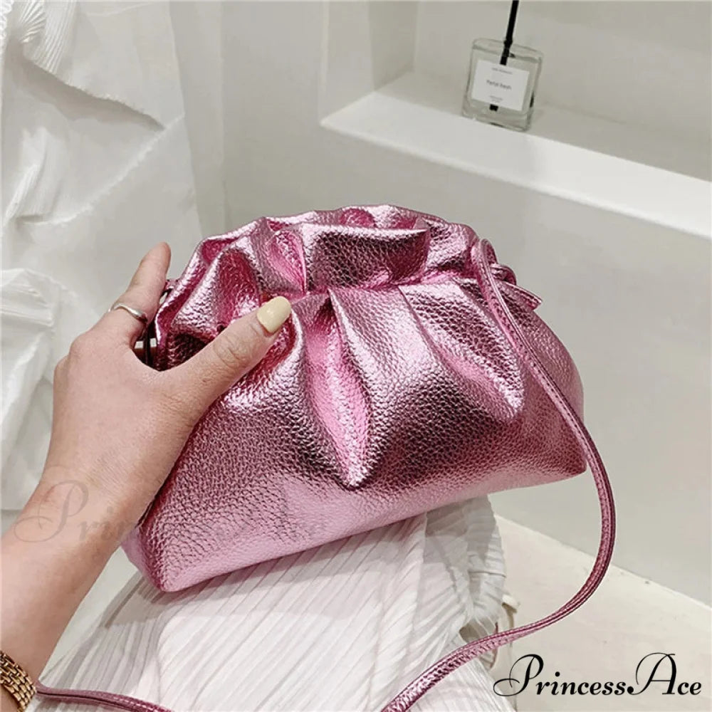 Opulent Gold Fluffy Silver Crossbody Clutch Purse Pink handbag-250126