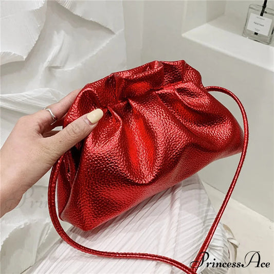 Opulent Gold Fluffy Silver Crossbody Clutch Purse Red handbag-250126