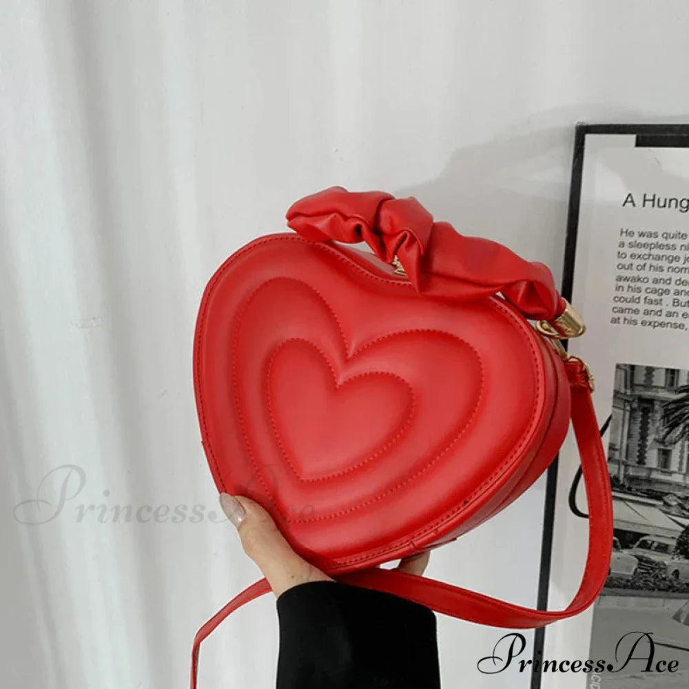 Opulent Quilted Faux Leather Heart Crossbody Red / 22x19x8cm crossbody-250126