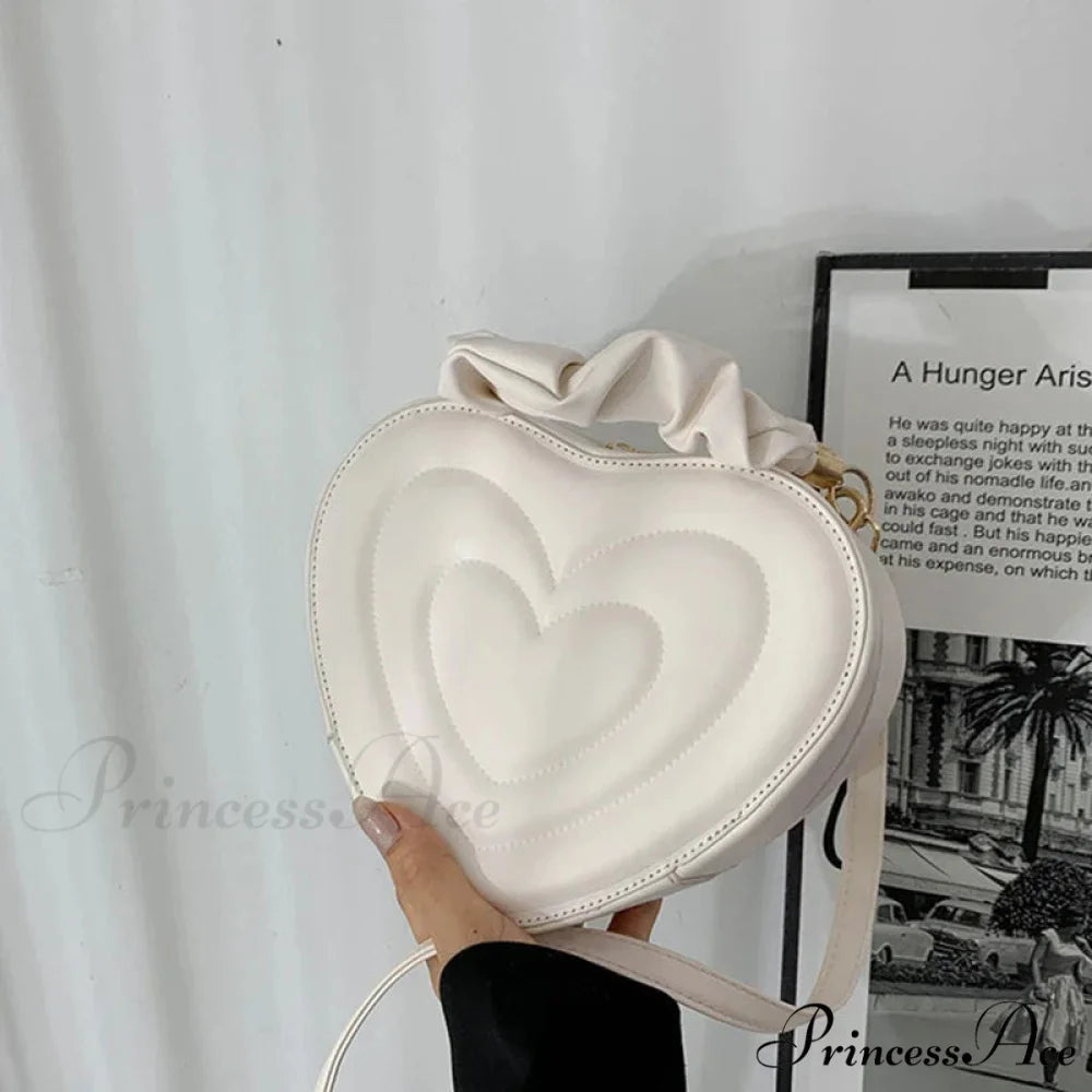 Opulent Quilted Faux Leather Heart Crossbody White / 22x19x8cm crossbody-250126