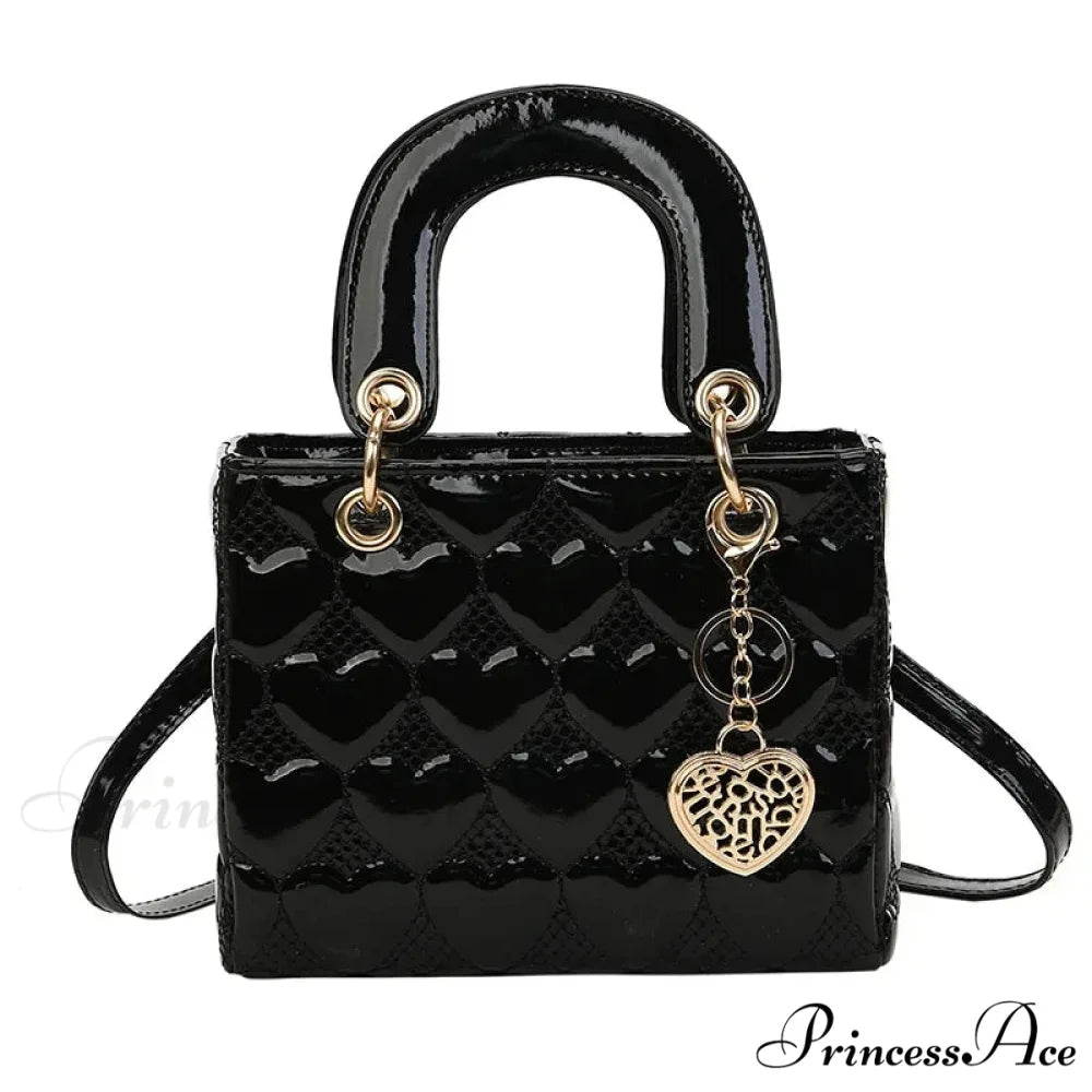 Opulent Quilted Square Handle Crossbody Purse Black handbag-250126