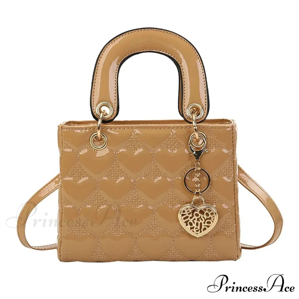 Opulent Quilted Square Handle Crossbody Purse Khaki handbag-250126